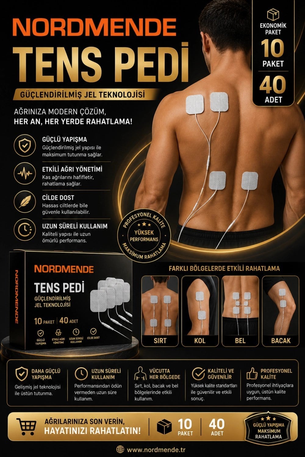 Mey İthalat® 10 Paket 40 Adet Nordmende TENS Pedi 5×5 cm Kablolu Elektrot Ped – Yumuşak ve Esnek Medikal Ped