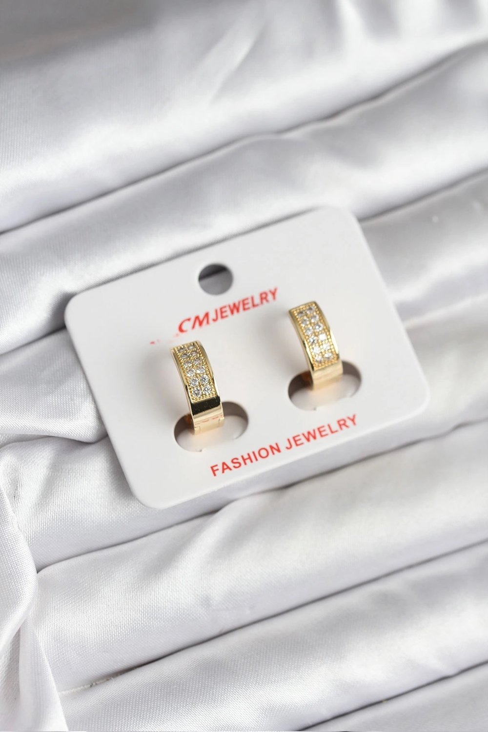 Mey İthalat® 14K Gold Renk Kaplama Zirkon Taşlı Halka CM Kadın Küpe