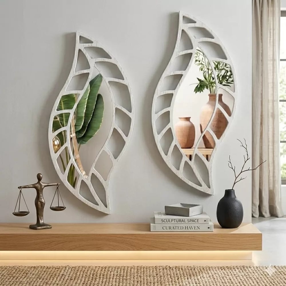 Mey İthalat® 2li Set Kırılmaz Pleksi Dekoratif Duvar Aynası - 20x35 cm Yaprak Formlu 1. Sınıf Akrilik Ayna