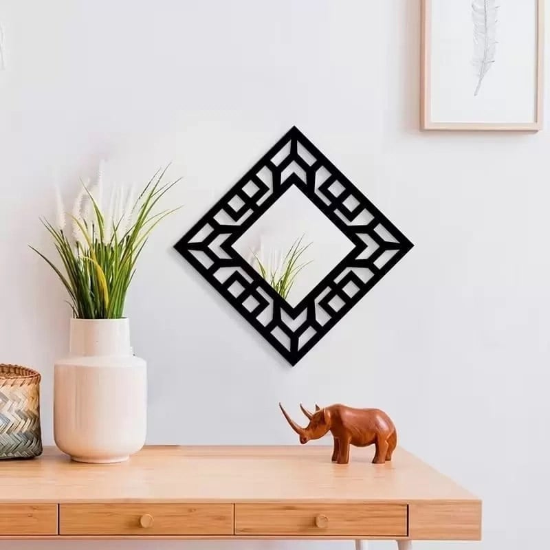 Mey İthalat® 2li Set Kırılmaz Pleksi Dekoratif Duvar Aynası - 22.5x22.5 cm Geometrik Çerçeveli 1. Sınıf Ayna