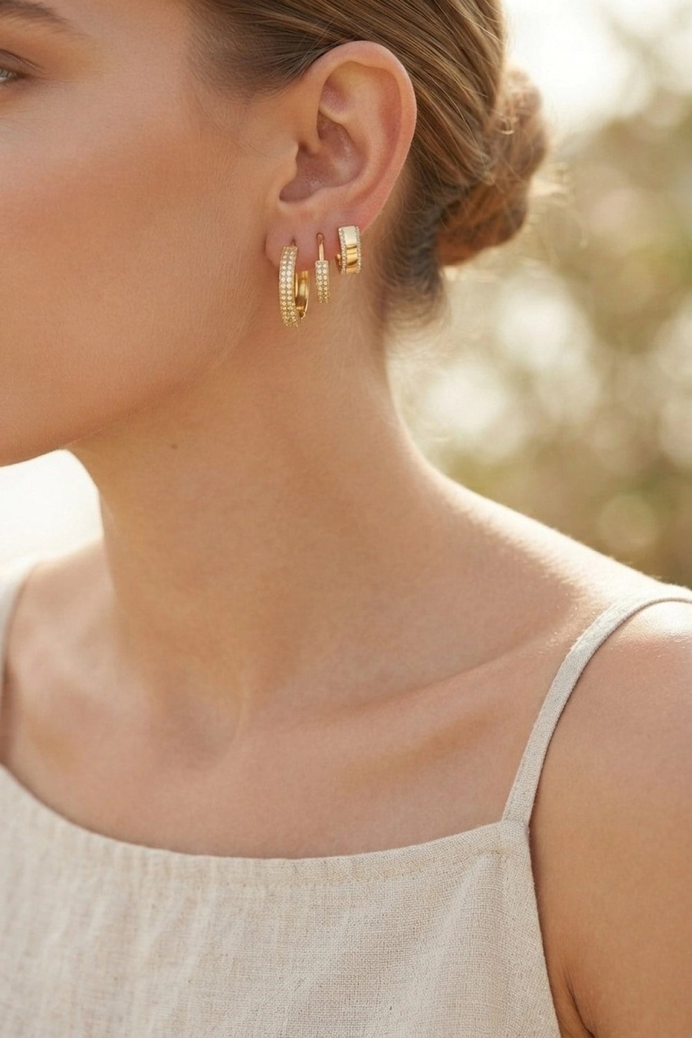 Mey İthalat® 3 lü Set Gold Renk Halka Model Küpe