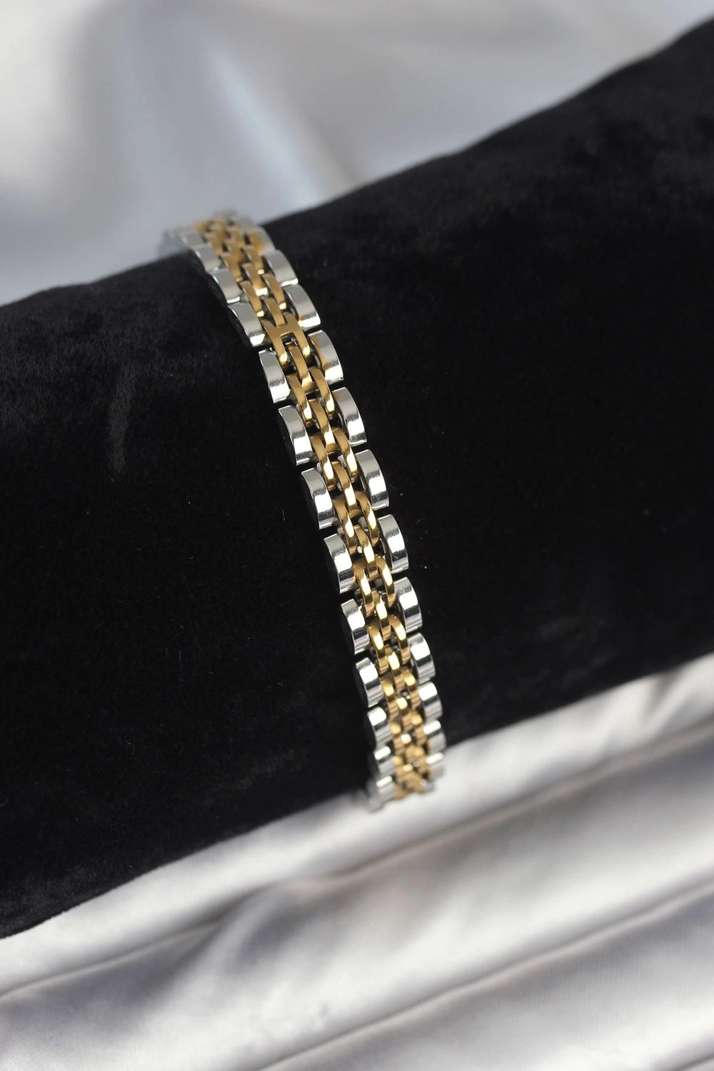 Mey İthalat® 316L Çelik 7 mm Kalınlıkta Gold ve Gümüş Renkli Erkek Bileklik