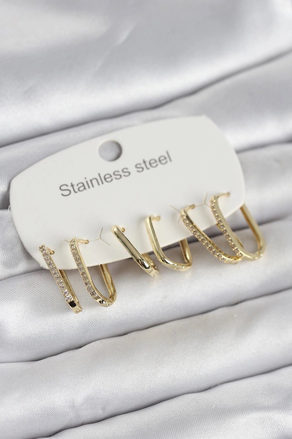 Mey İthalat® 316L Çelik Gold Renk 6'lı Set Geometrik Model Kadın Küpe