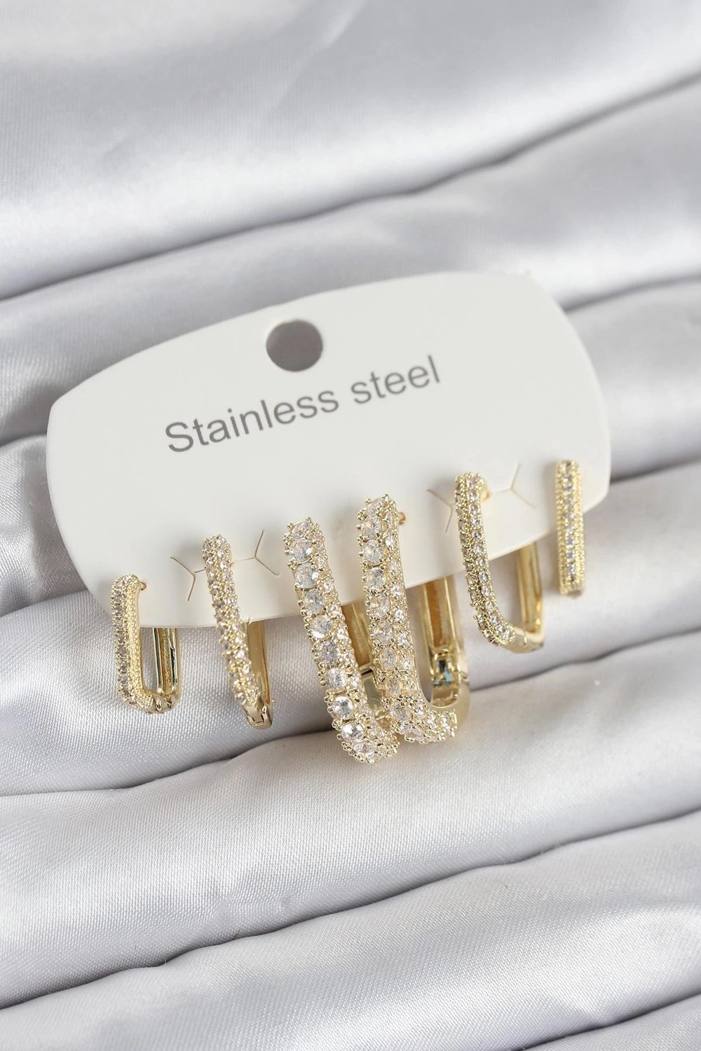 Mey İthalat® 316L Çelik Gold Renk 6'lı Set Zirkon Taşlı Kadın Küpe