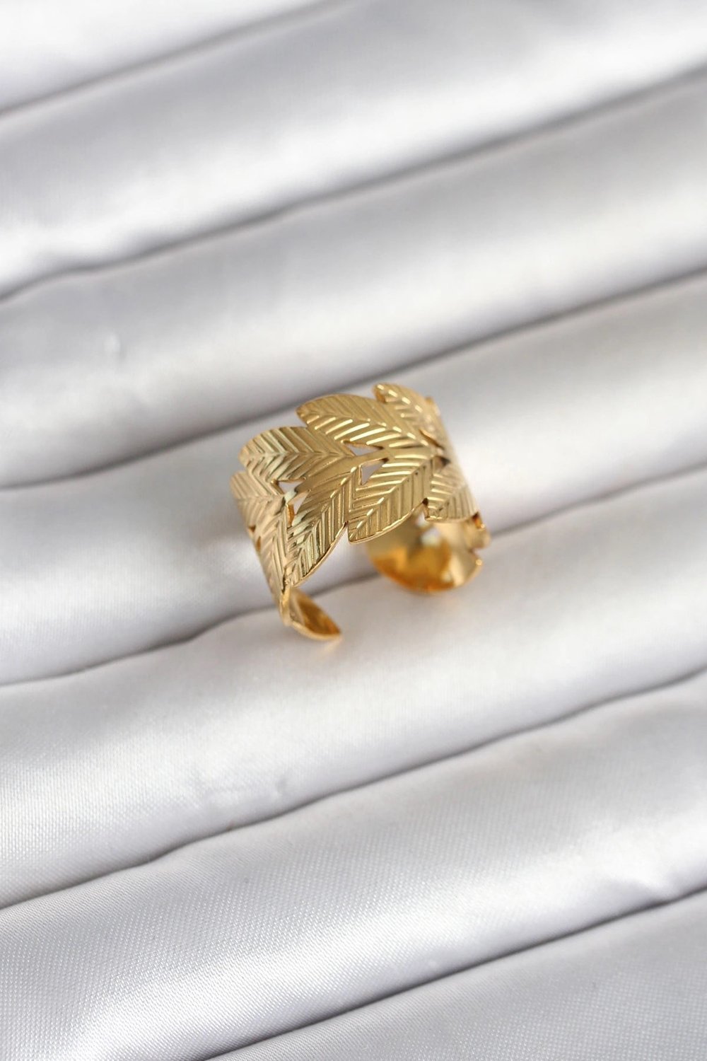 Mey İthalat® 316L Çelik Gold Renk Başak Modeli Kadın Yüzük