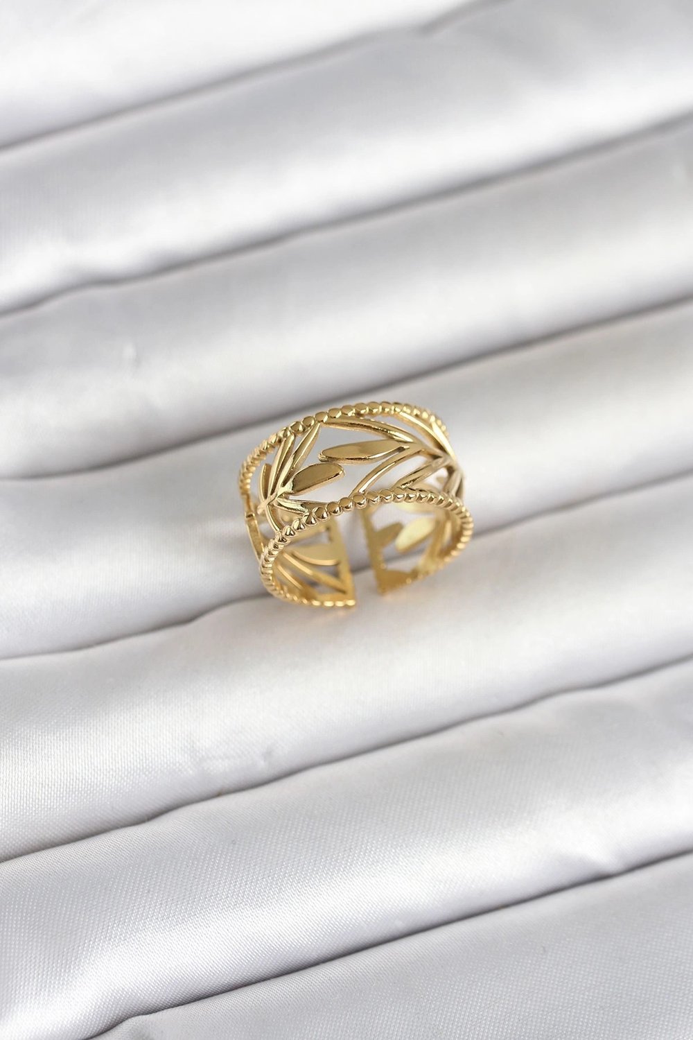 Mey İthalat® 316L Çelik Gold Renk Başak Model Kadın Yüzük