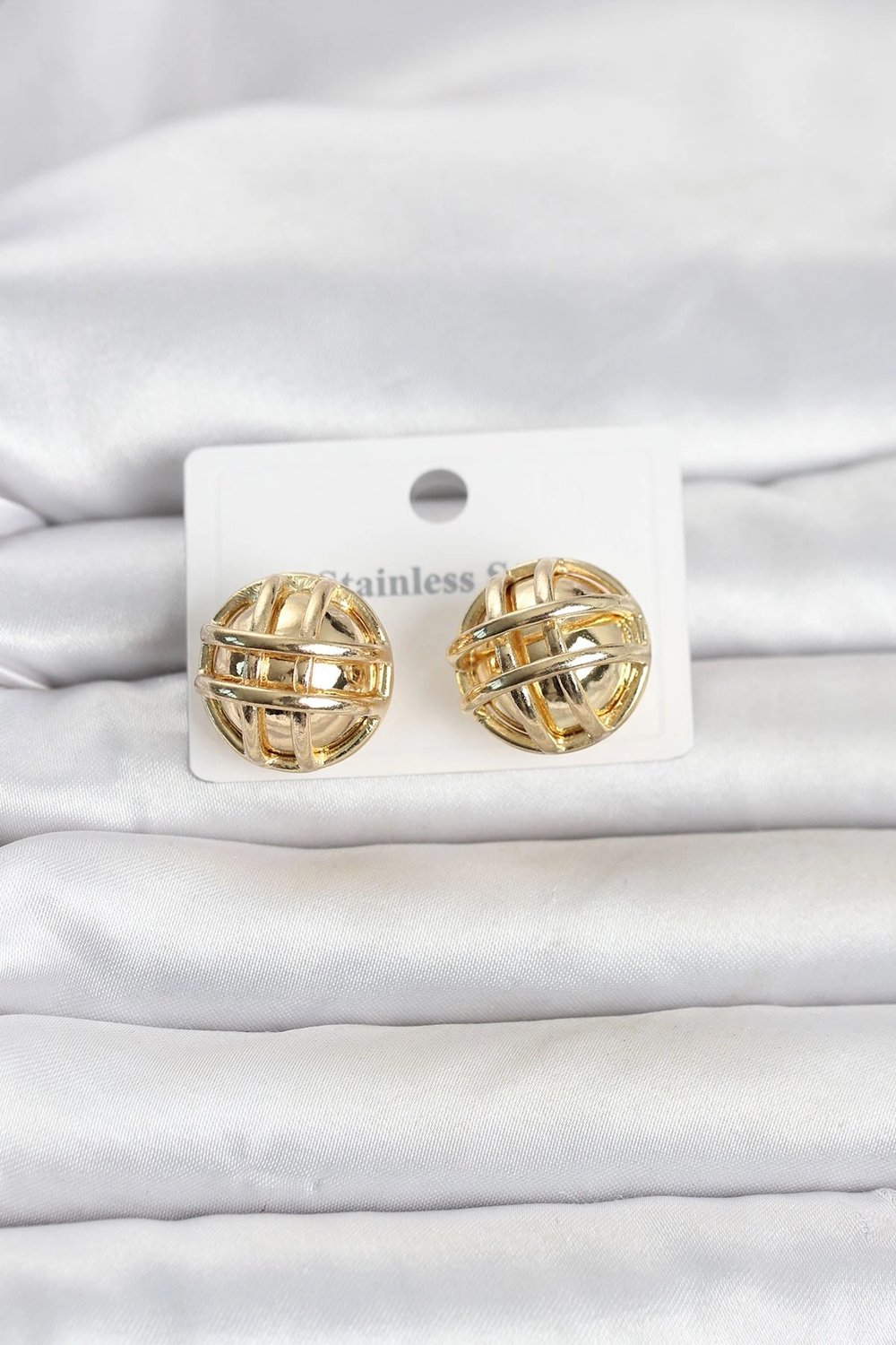 Mey İthalat® 316L Çelik Gold Renk Desenli Top Model Kadın Küpe