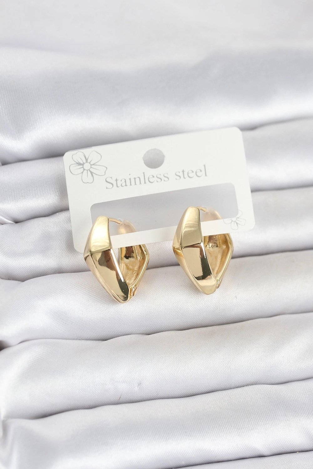 Mey İthalat® 316L Çelik Gold Renk Elmas Model Halka Kadın Küpe