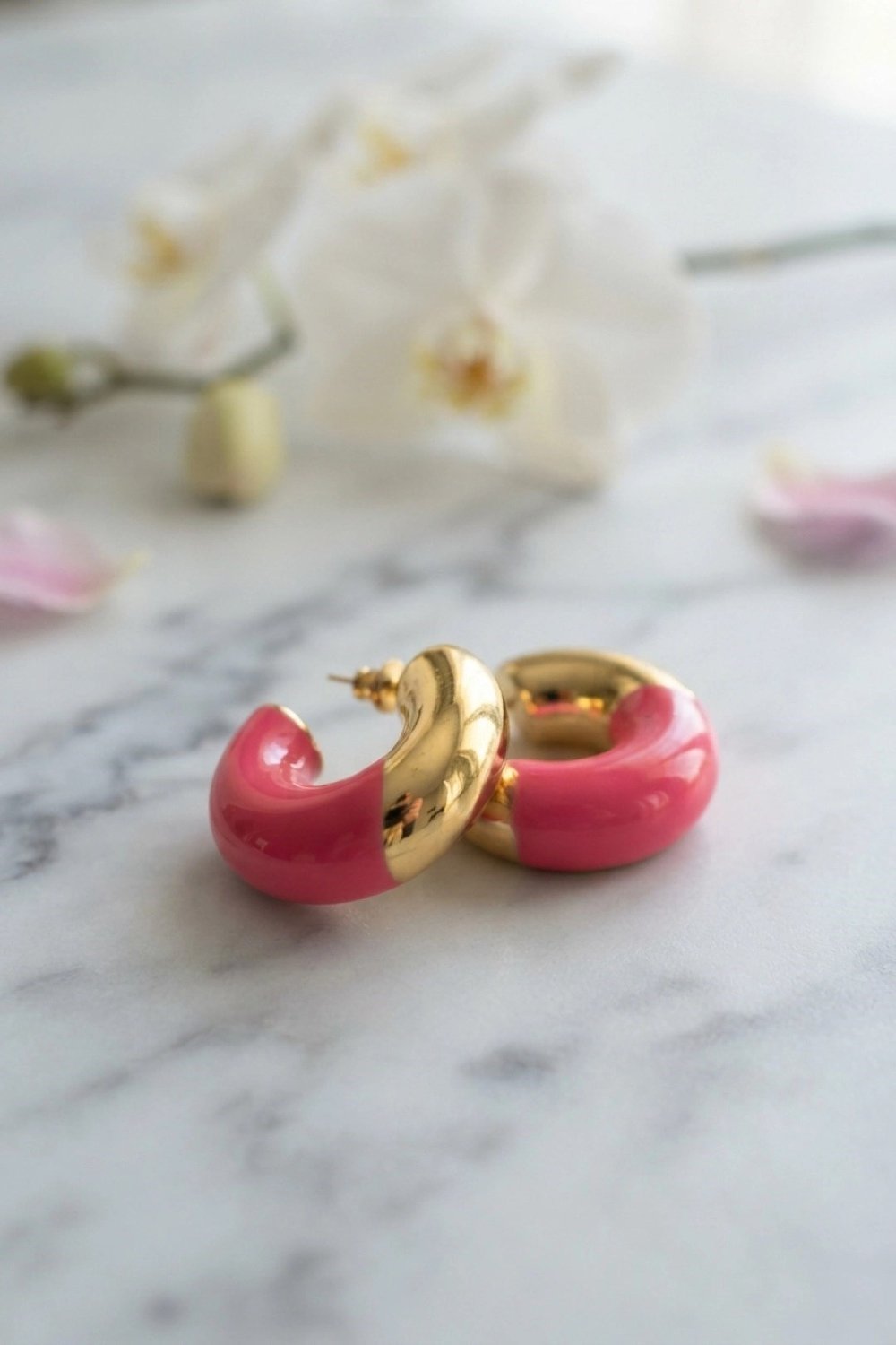 Mey İthalat® 316L Çelik Gold Renk Fuşya Halka Model Kadın Küpe