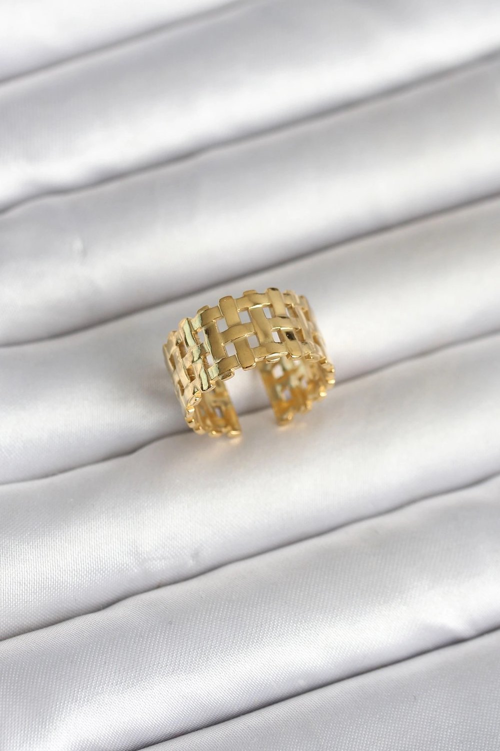 Mey İthalat® 316L Çelik Gold Renk Hasır Model Kadın Yüzük