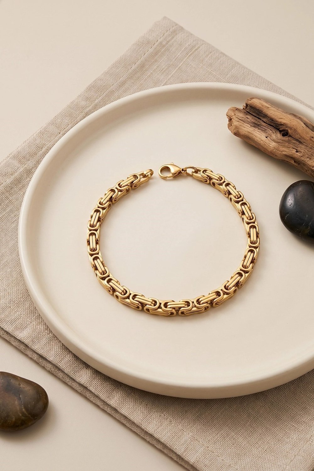 Mey İthalat® 316L Çelik Gold Renk Kral Zincir Model Erkek Bileklik