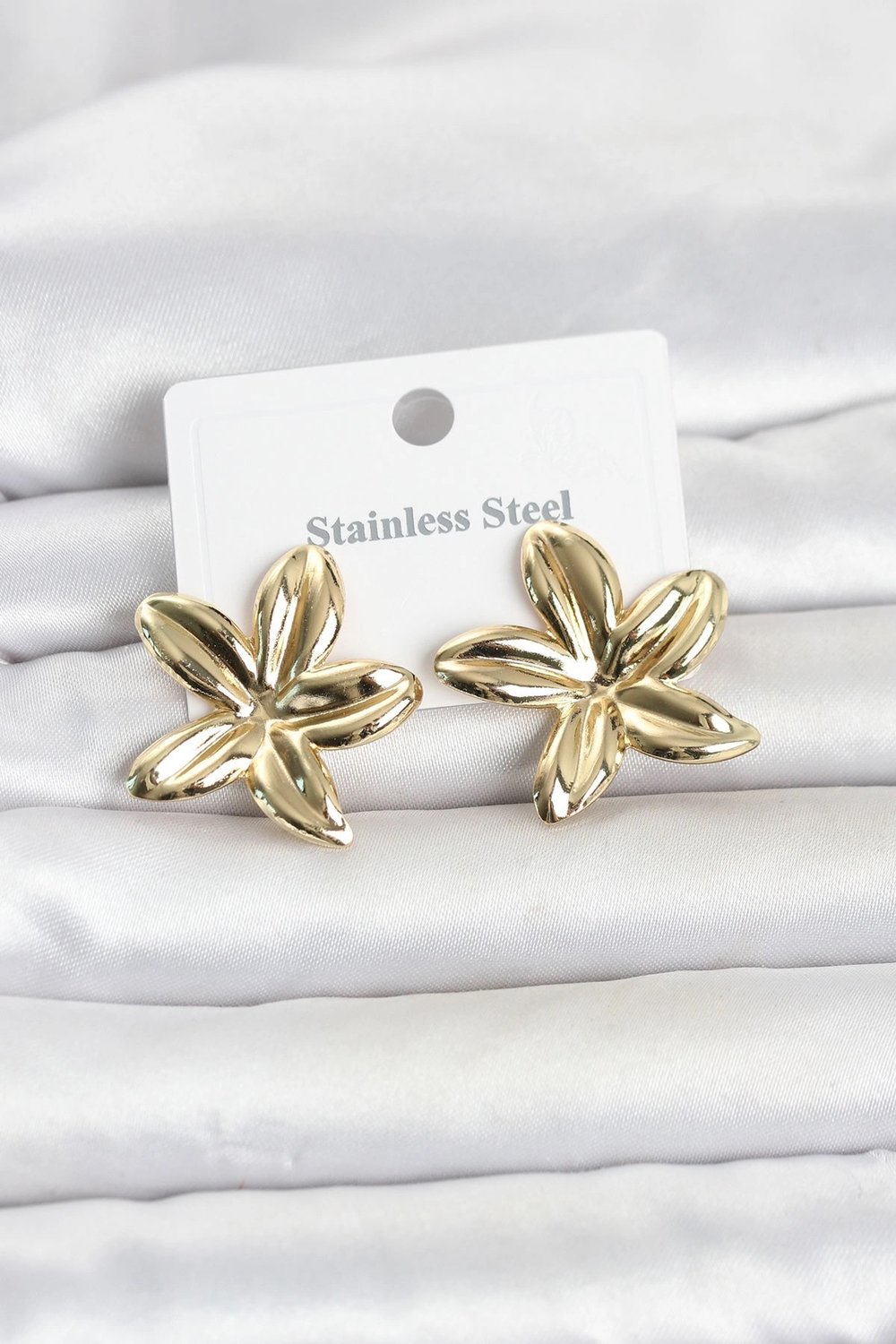Mey İthalat® 316L Çelik Gold Renk Lotus Çiçeği Model Kadın Küpe