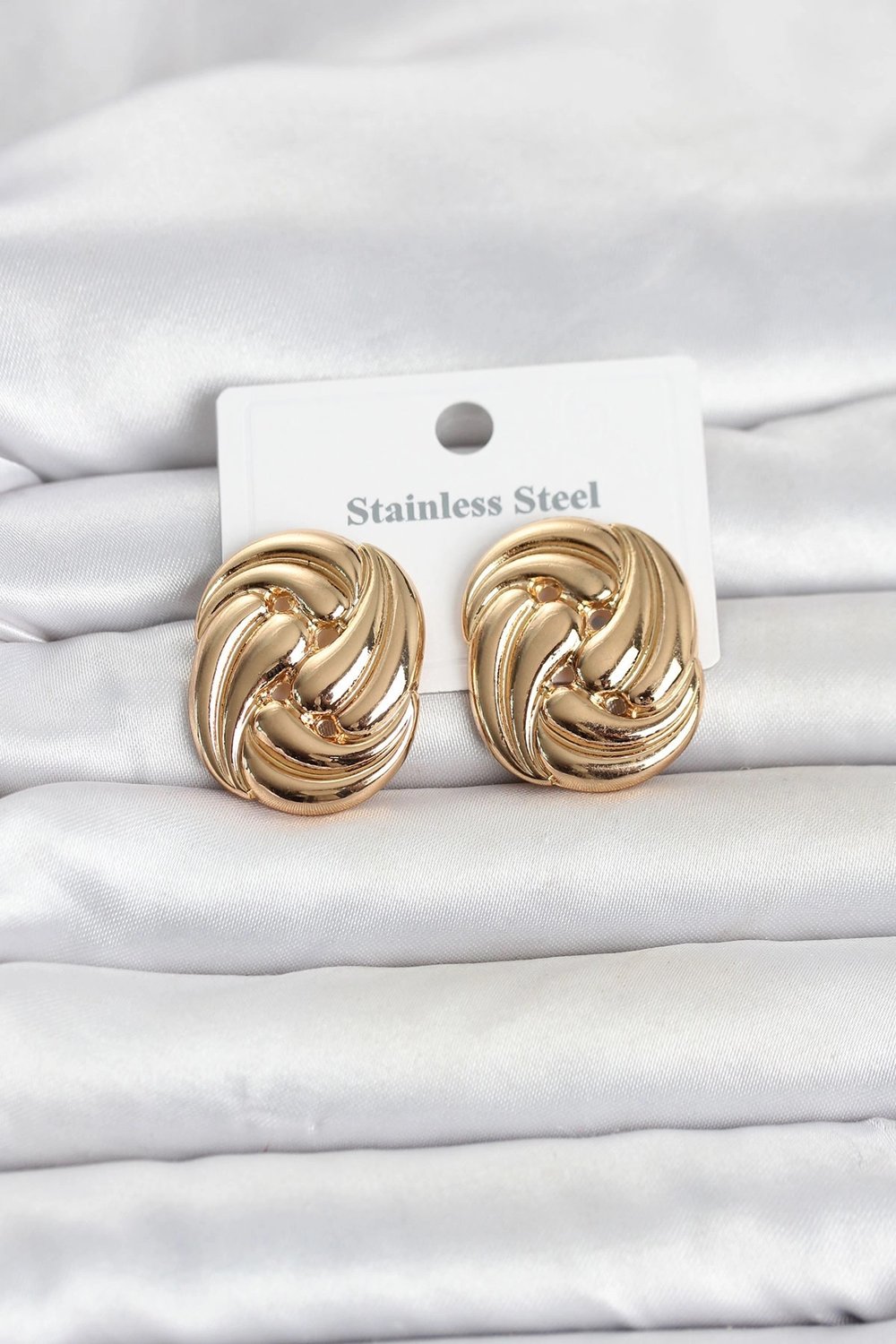 Mey İthalat® 316L Çelik Gold Renk Motif Desen Model Kadın Küpe