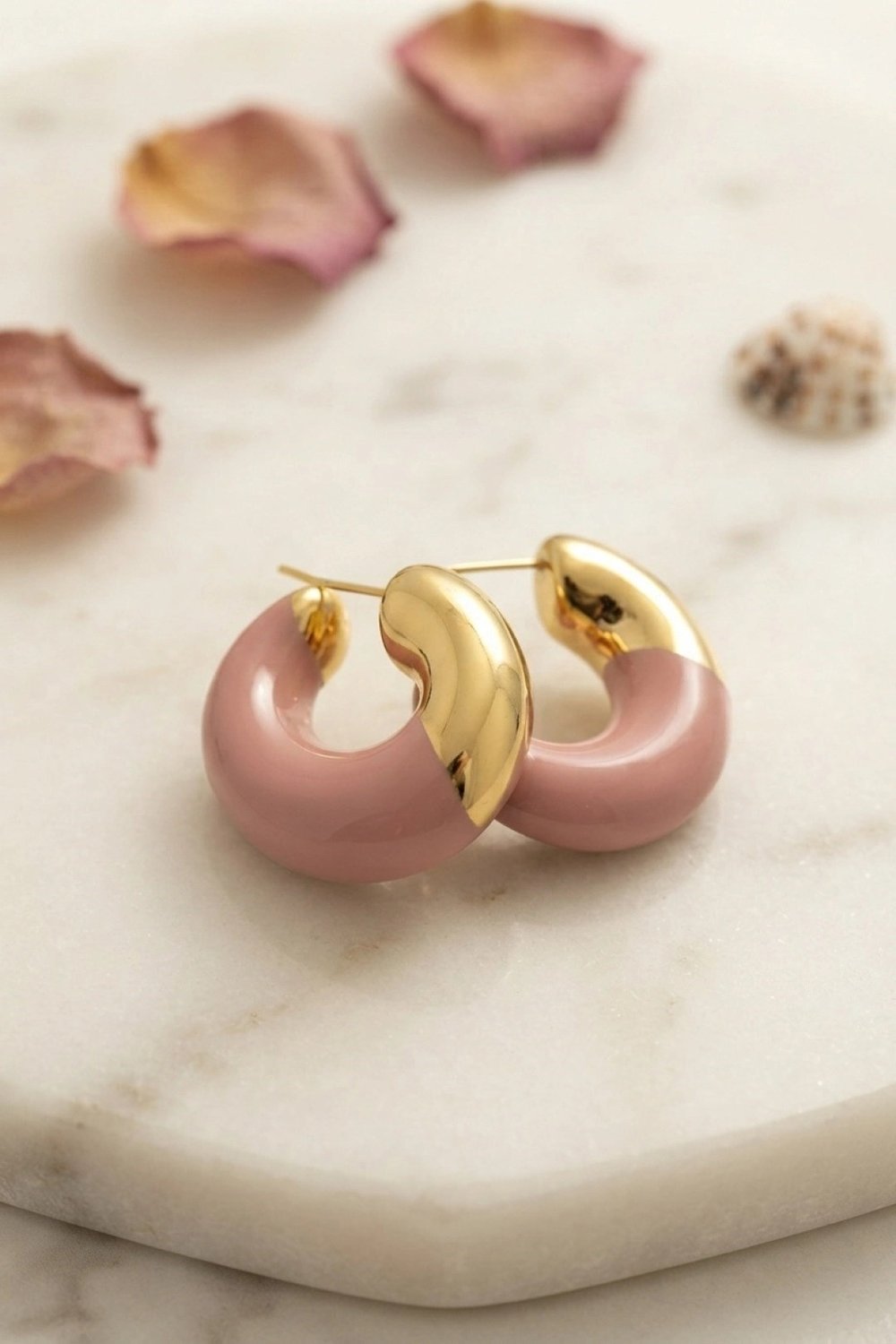 Mey İthalat® 316L Çelik Gold Renk Pembe Halka Model Kadın Küpe