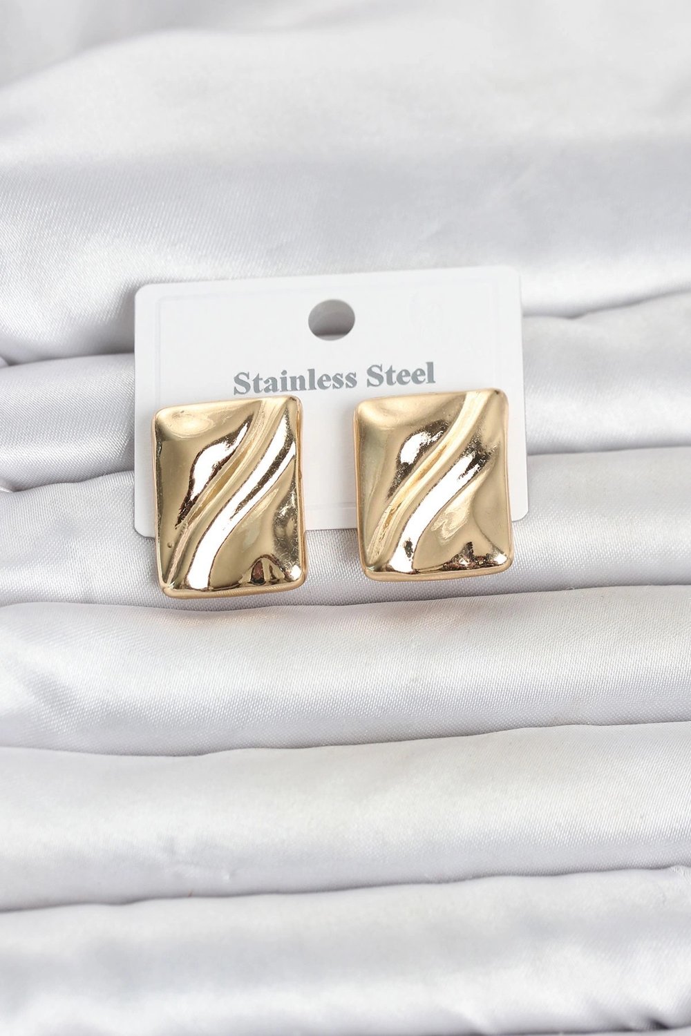 Mey İthalat® 316L Çelik Gold Renk Plaka Model Kadın Küpe