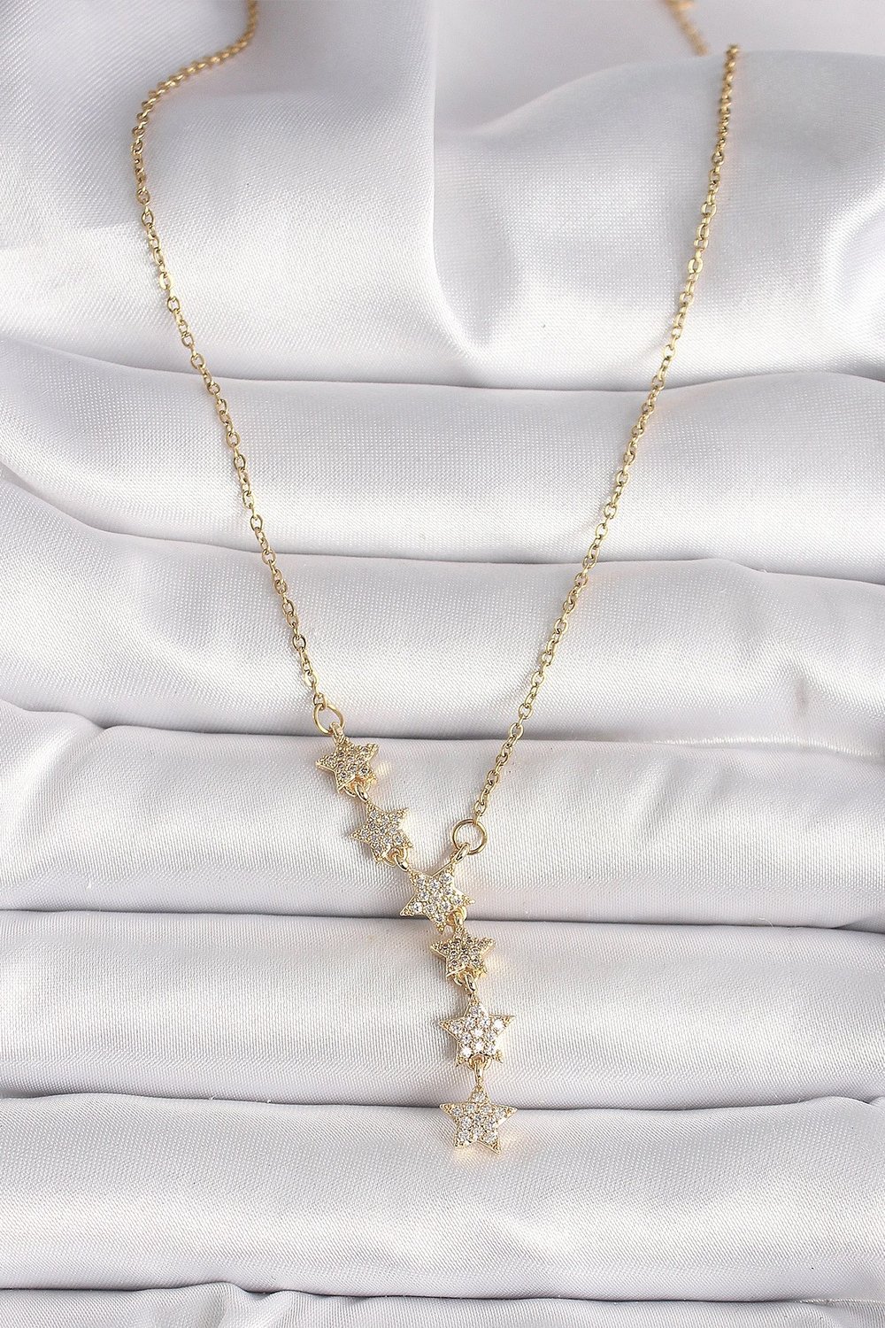 Mey İthalat® 316L Çelik Gold Renk Zincir Zirkon Taşlı Yıldız Model Kadın Kolye