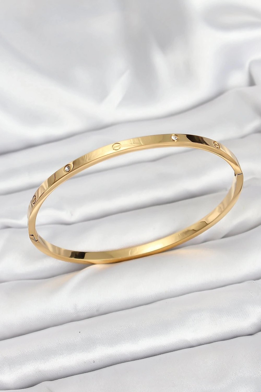 Mey İthalat® 316L Çelik Gold Renk Zirkon Taşlı 65 mm İnce Kadın Kelepçe Bileklik
