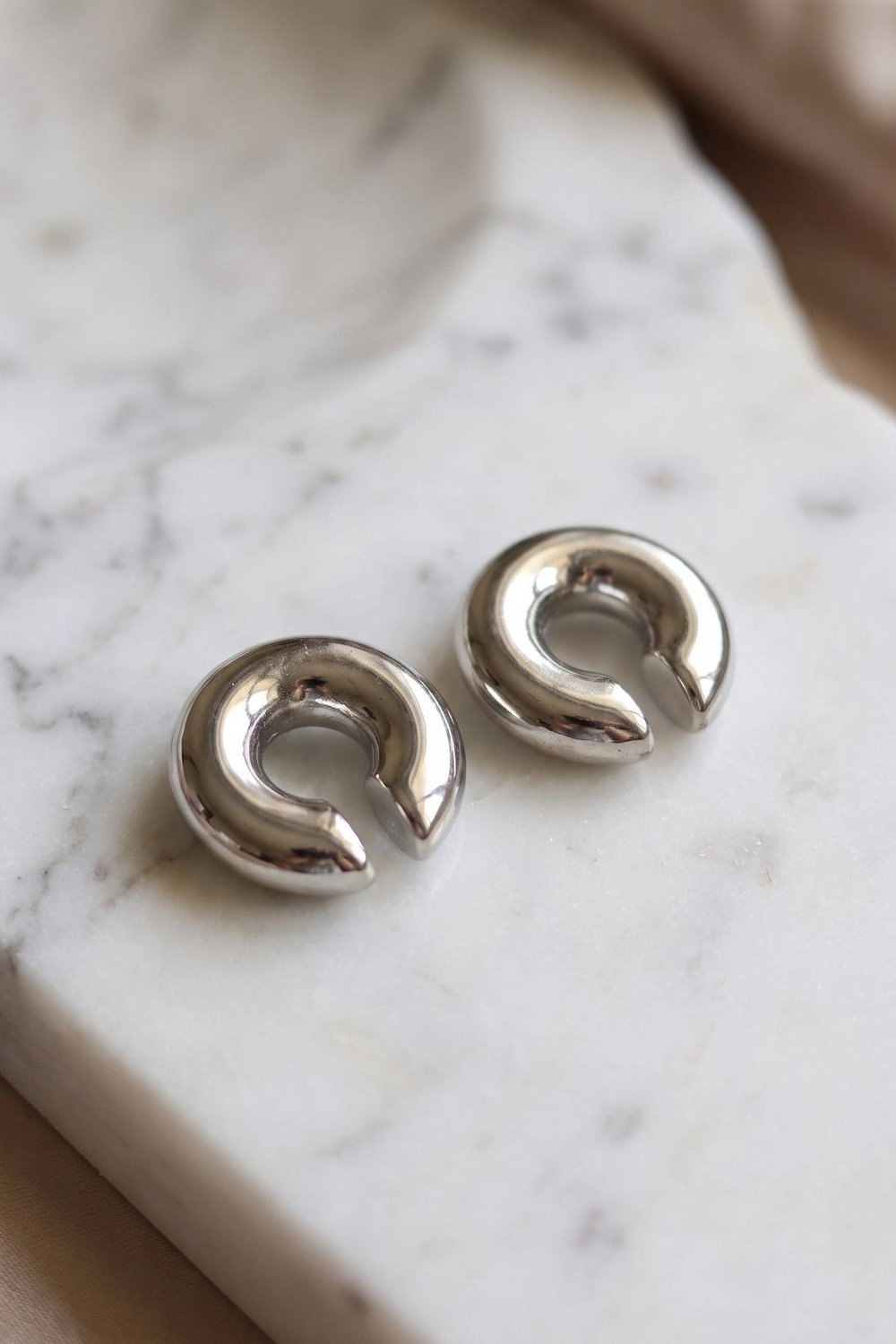 Mey İthalat® 316L Çelik Gümüş Renk Çiftli Earcuff Küpe