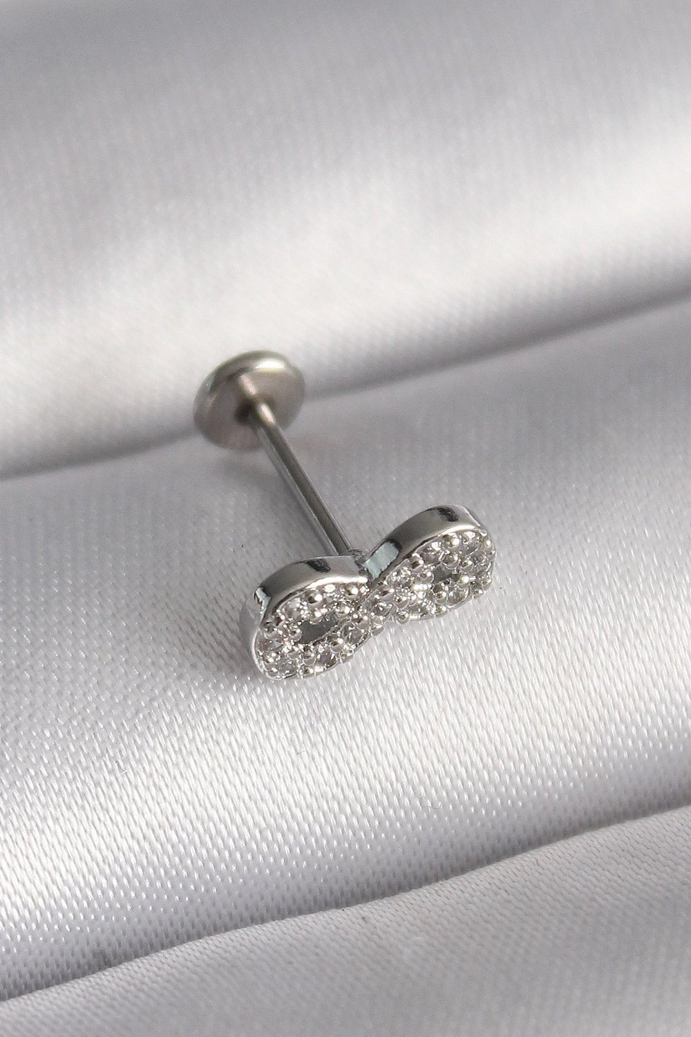 Mey İthalat® 316L Çelik Gümüş Renk Zirkon Taşlı Sonsuzluk Model Tragus Piercing