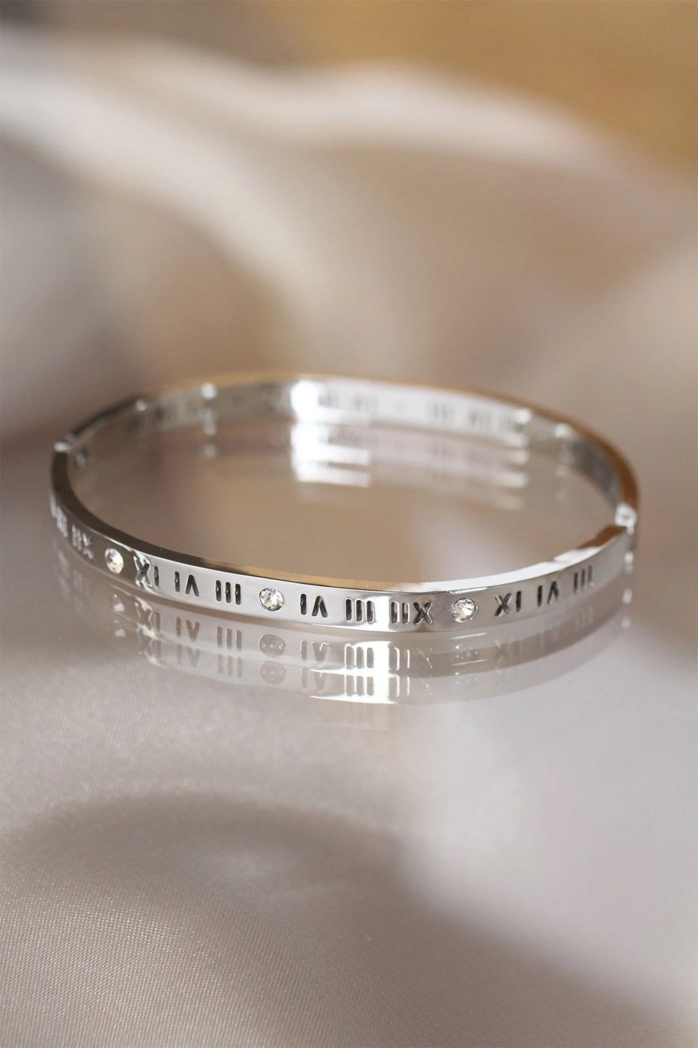 Mey İthalat® 316L Çelik Roma Rakamlı Silver Renk Bilezik Kelepçe