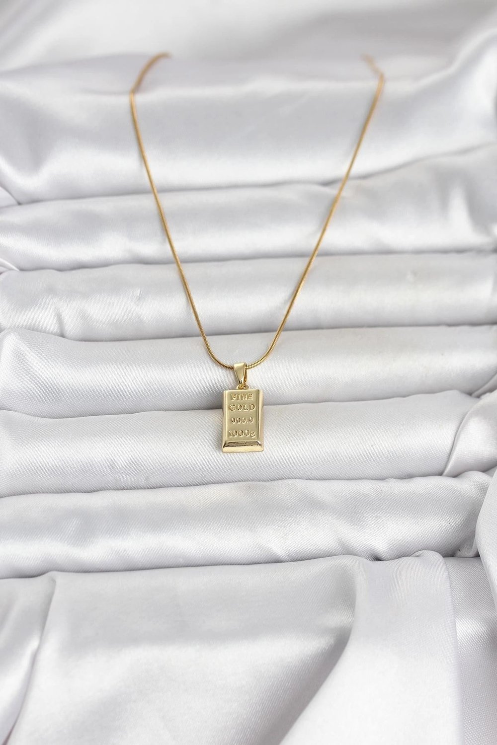 Mey İthalat® 316L Çelik Zincir Gold Renk Külçe Altın Model Kadın Kolye