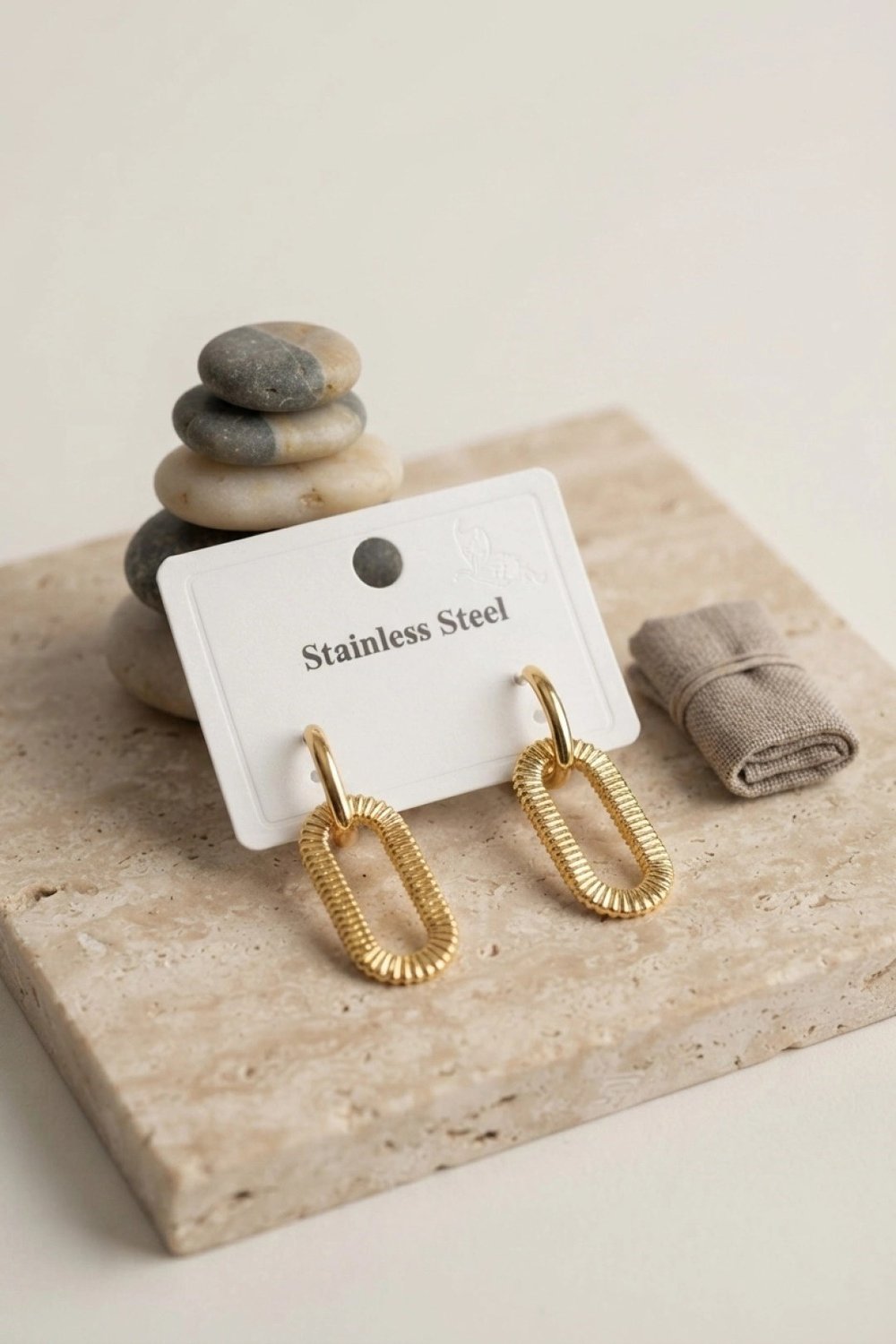 Mey İthalat® 316L Gold Renk Tırtıklı Ataç Form Tasarım Küpe