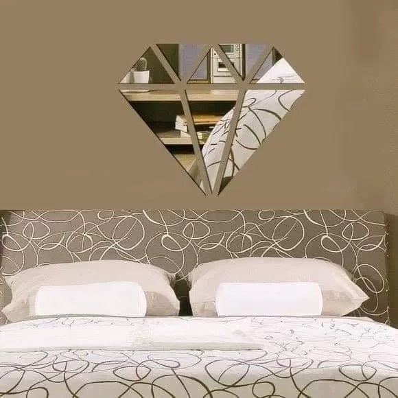 Mey İthalat® 40x40 cm Elmas Formlu Kırılmaz Pleksi Ayna - Geometrik Duvar Dekoru