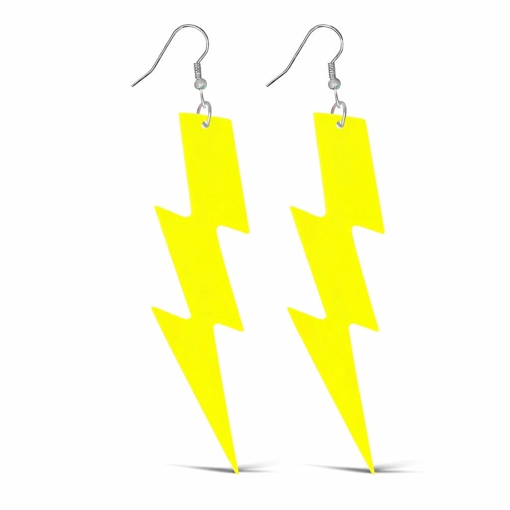 Mey İthalat® 80’ler 90'lar Retro Neon Sarı Şimşek Küpe 10 cm