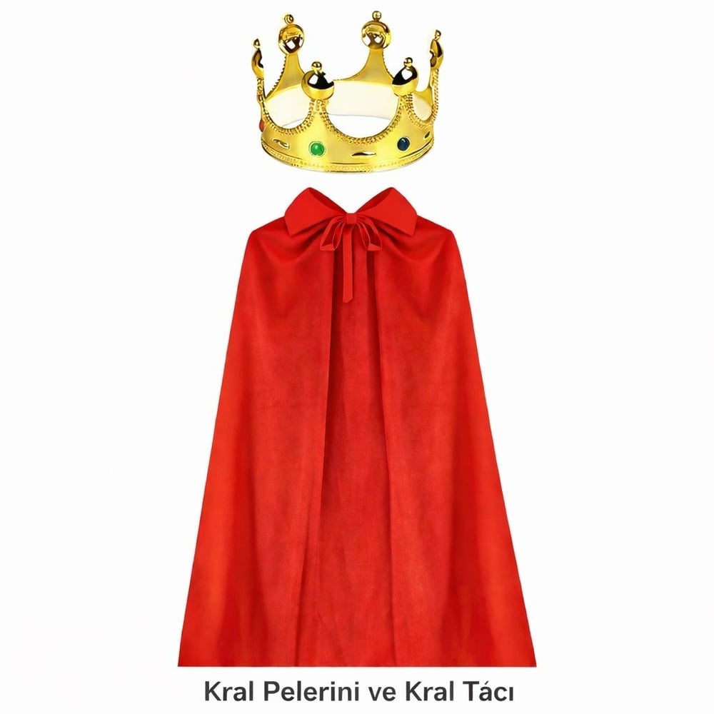 Mey İthalat® 90 cm Kral Pelerini ve Altın Kral Tacı Seti