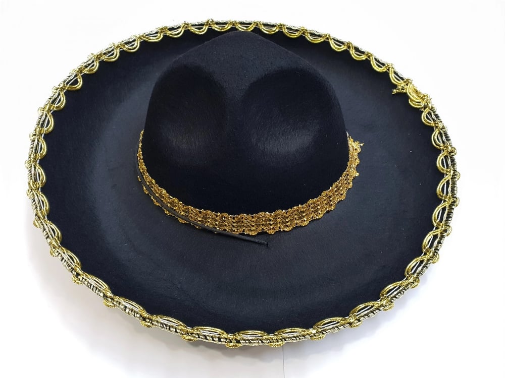 Mey İthalat® Altın Renk Şeritli Meksika Mariachi Latin Şapkası 55 cm Çocuk