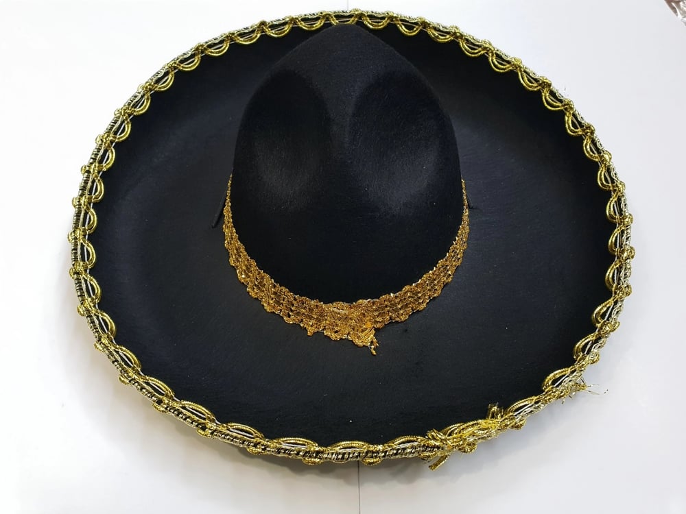 Mey İthalat® Altın Renk Şeritli Meksika Mariachi Latin Şapkası 55 cm Çocuk