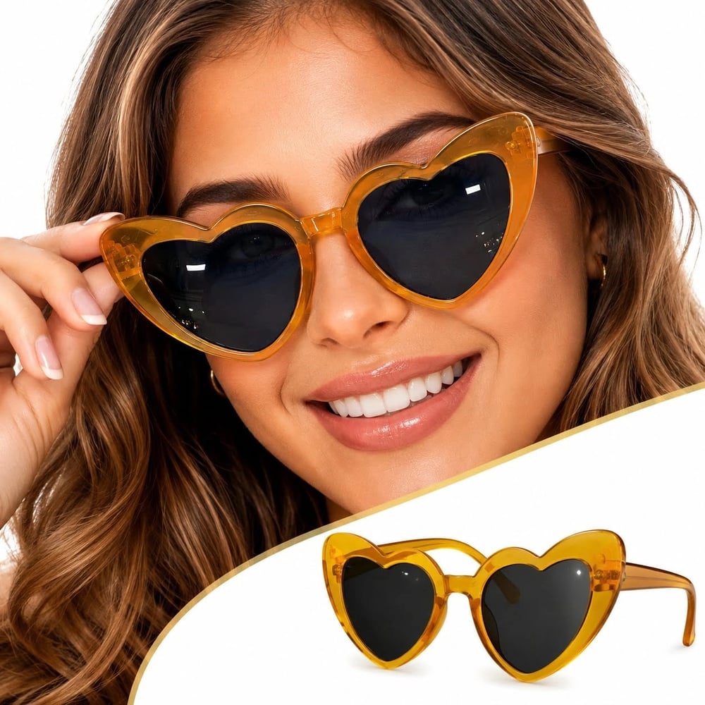 Mey İthalat® Amber Renk Kalp Şekilli Parti Gözlüğü