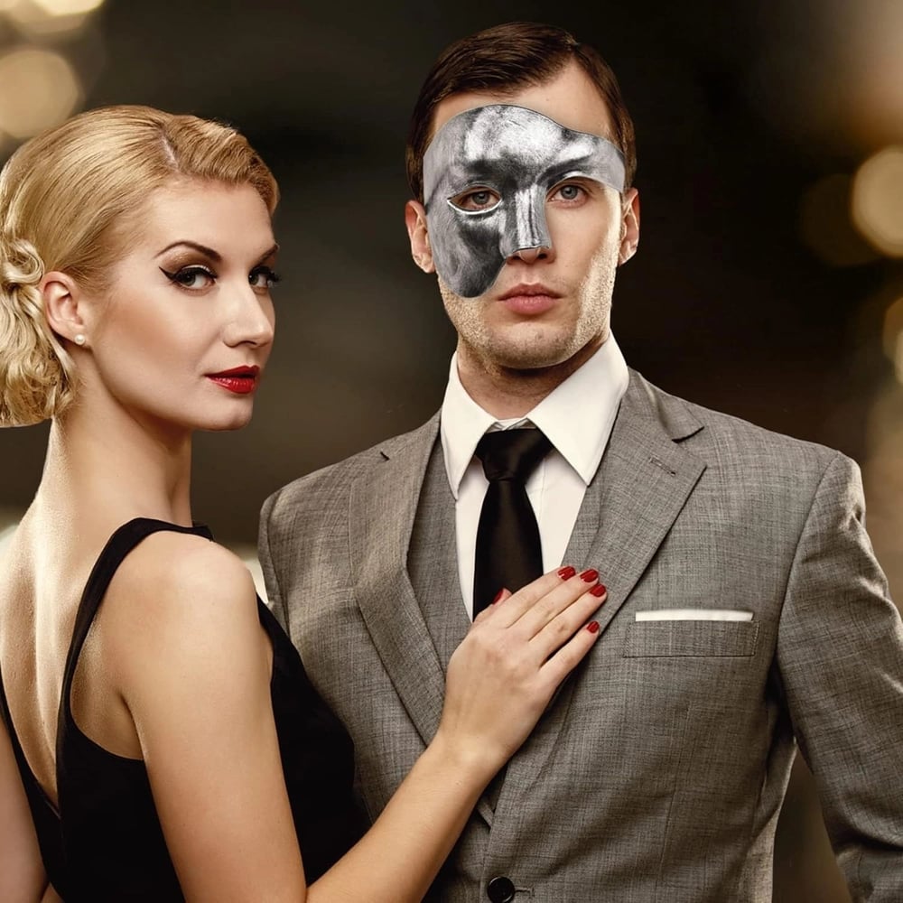 Mey İthalat® Antik Eskitme Gümüş Erkek Yarım Maske - Phantom & Balo Maskesi