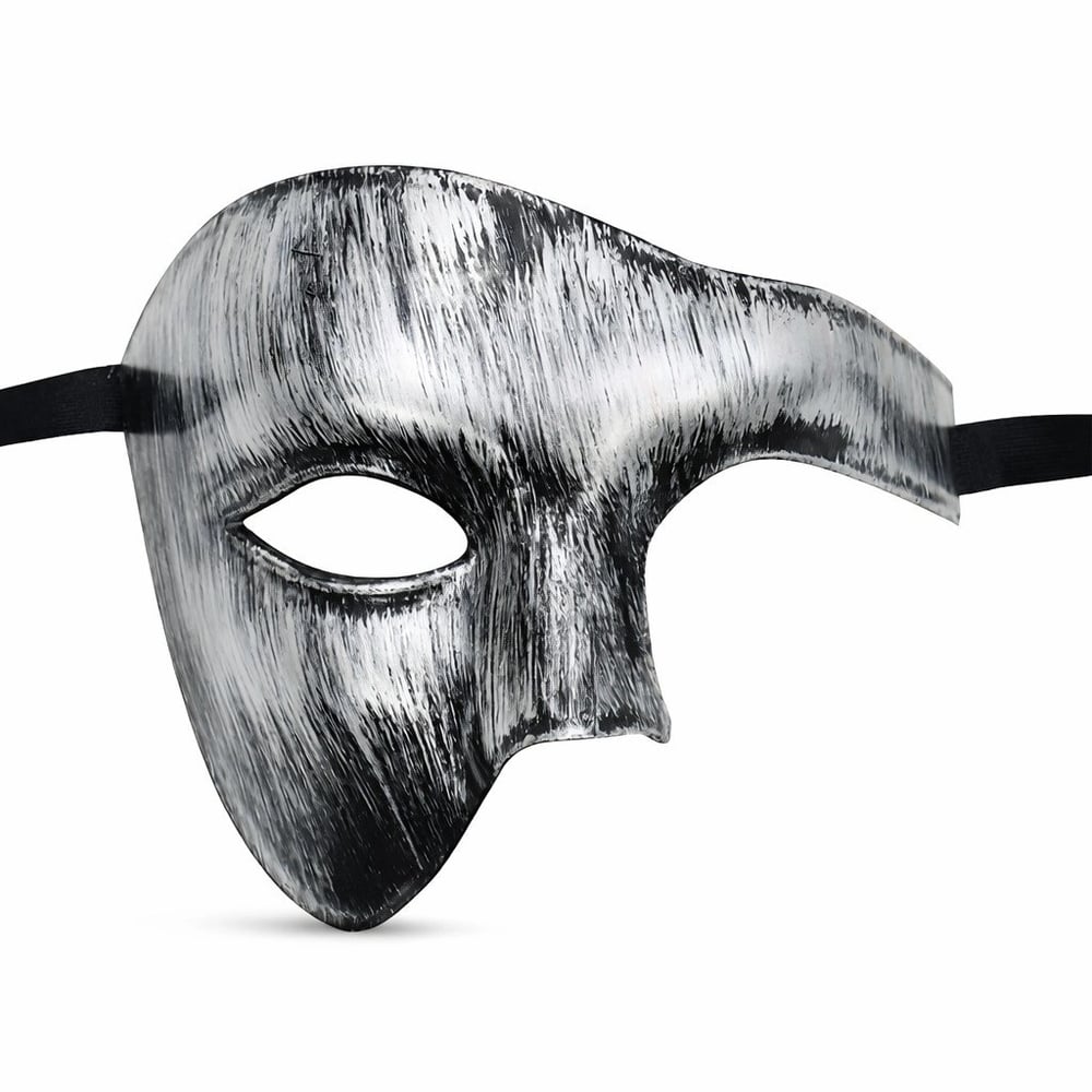 Mey İthalat® Antik Eskitme Gümüş Erkek Yarım Maske - Phantom & Balo Maskesi
