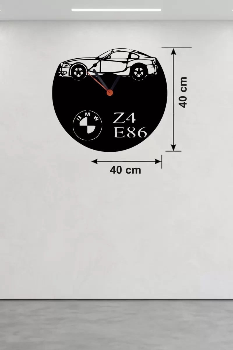 Mey İthalat® BMW Z4 E86 Tasarım Ahşap Duvar Saati - 40x40 cm Lazer Kesim Dekoratif