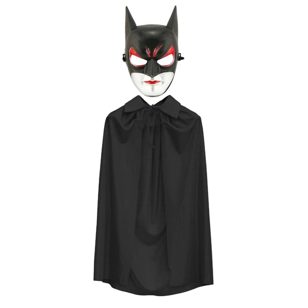 Mey İthalat® Batman Maskesi Cat Woman ve Batman Pelerini 90 cm Siyah Renk Set