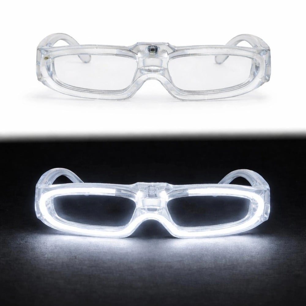 Mey İthalat® Beyaz LED Işıklı Parti Gözlüğü 3 Modlu – Glow & Gece Eğlence Gözlüğü