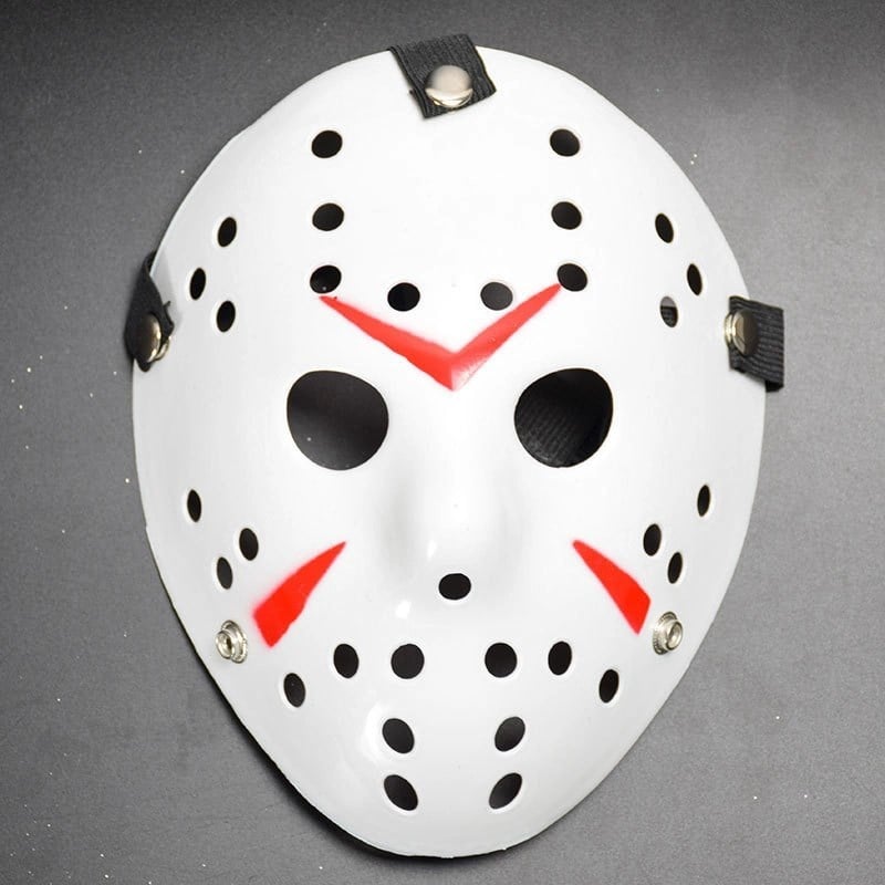 Mey İthalat® Beyaz Renk Kırmızı Çizgili Tam Yüz Hokey Jason Maskesi Hannibal Maskesi