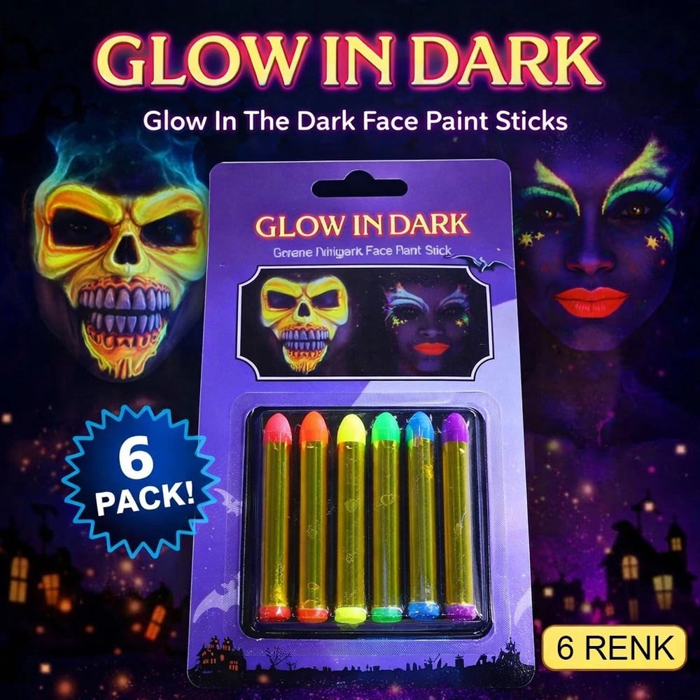 Mey İthalat® Fosforlu Glow Parti Boyası 6’lı – Karanlıkta Parlayan Yüz Boyası