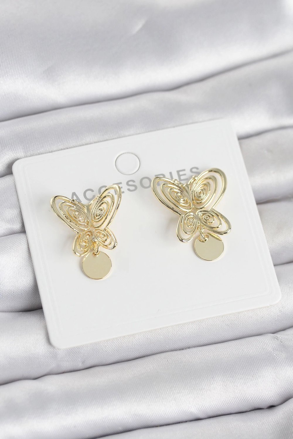 Mey İthalat® Füsun Küpesi Model Gold Renk Kelebek Model Pirinç Kadın Küpe