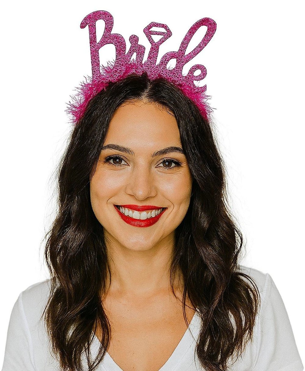 Mey İthalat® Fuşya Renk Bekarlığa Veda İtalik Yazı Alyanslı Bride Taç