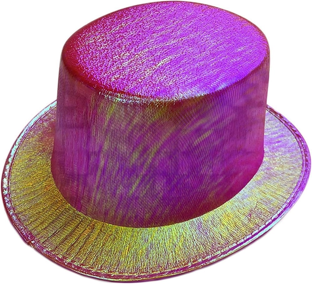 Mey İthalat® Fuşya Renk Işıltılı Hologram Kumaş Kaplama Fötr Silindir Şapka Yetişkin Boy
