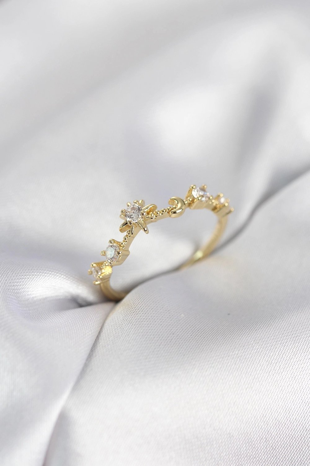 Mey İthalat® Gold Renk Gece Temalı Zirkon Taşlı Kadın Yüzük