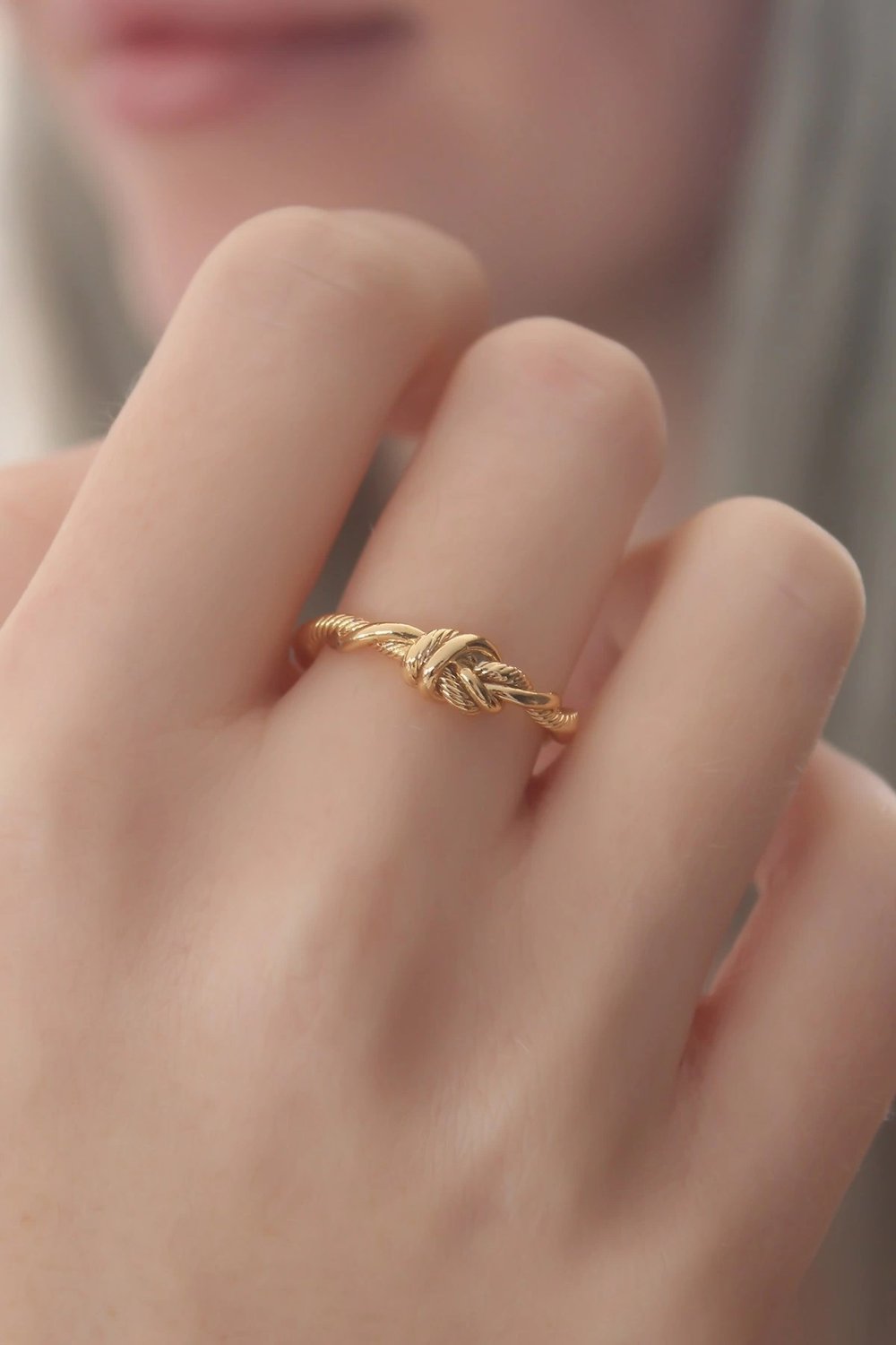 Mey İthalat® Gold Renk Halat Düğüm Model Kadın Yüzük
