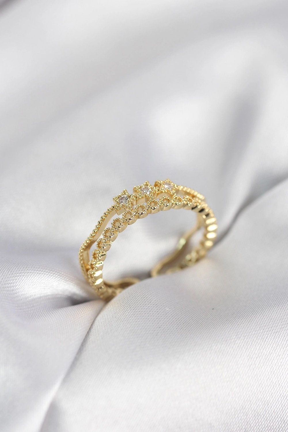 Mey İthalat® Gold Renk Minimal Yıldızlı Model Kadın Yüzük