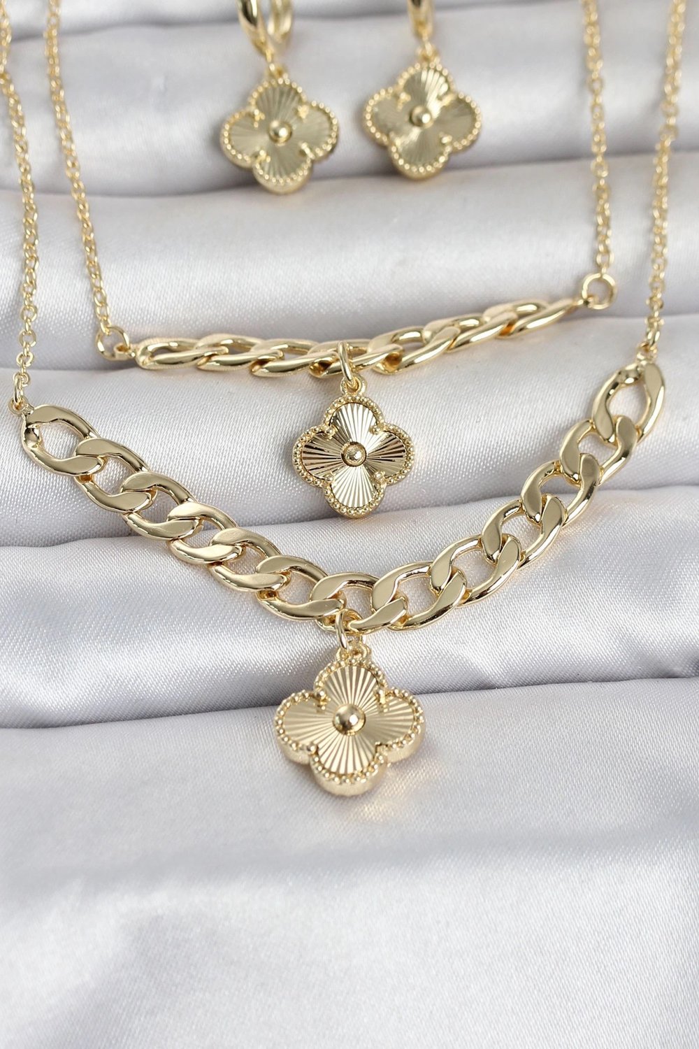 Mey İthalat® Gold Renk Pirinç Kolye Bileklik ve Küpe Seti