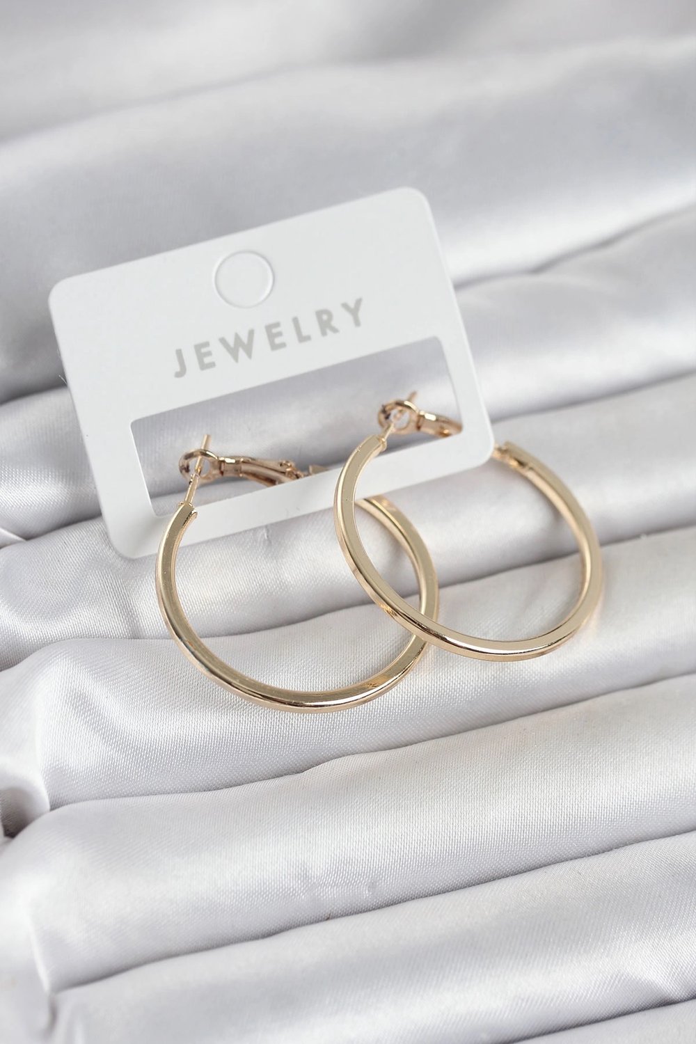 Mey İthalat® Gold Renk Pirinç Köşeli Kenar Halka 32 mm Kadın Küpe