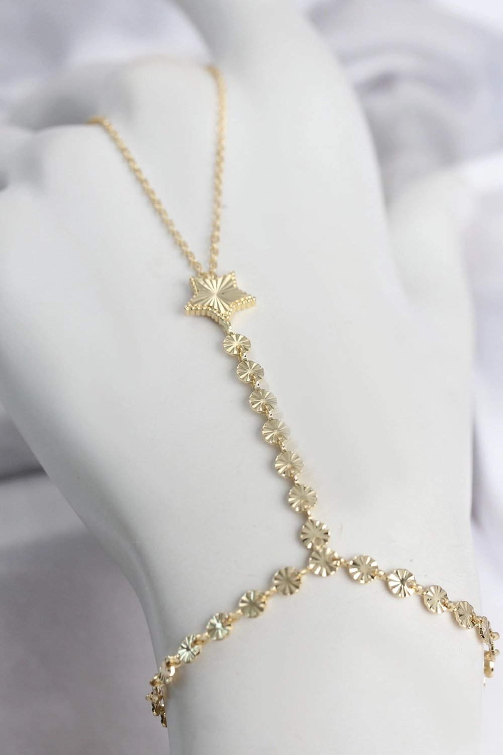 Mey İthalat® Gold Renk Pirinç Lazerli Yıldız Model Zirkon Taşlı Şahmeran