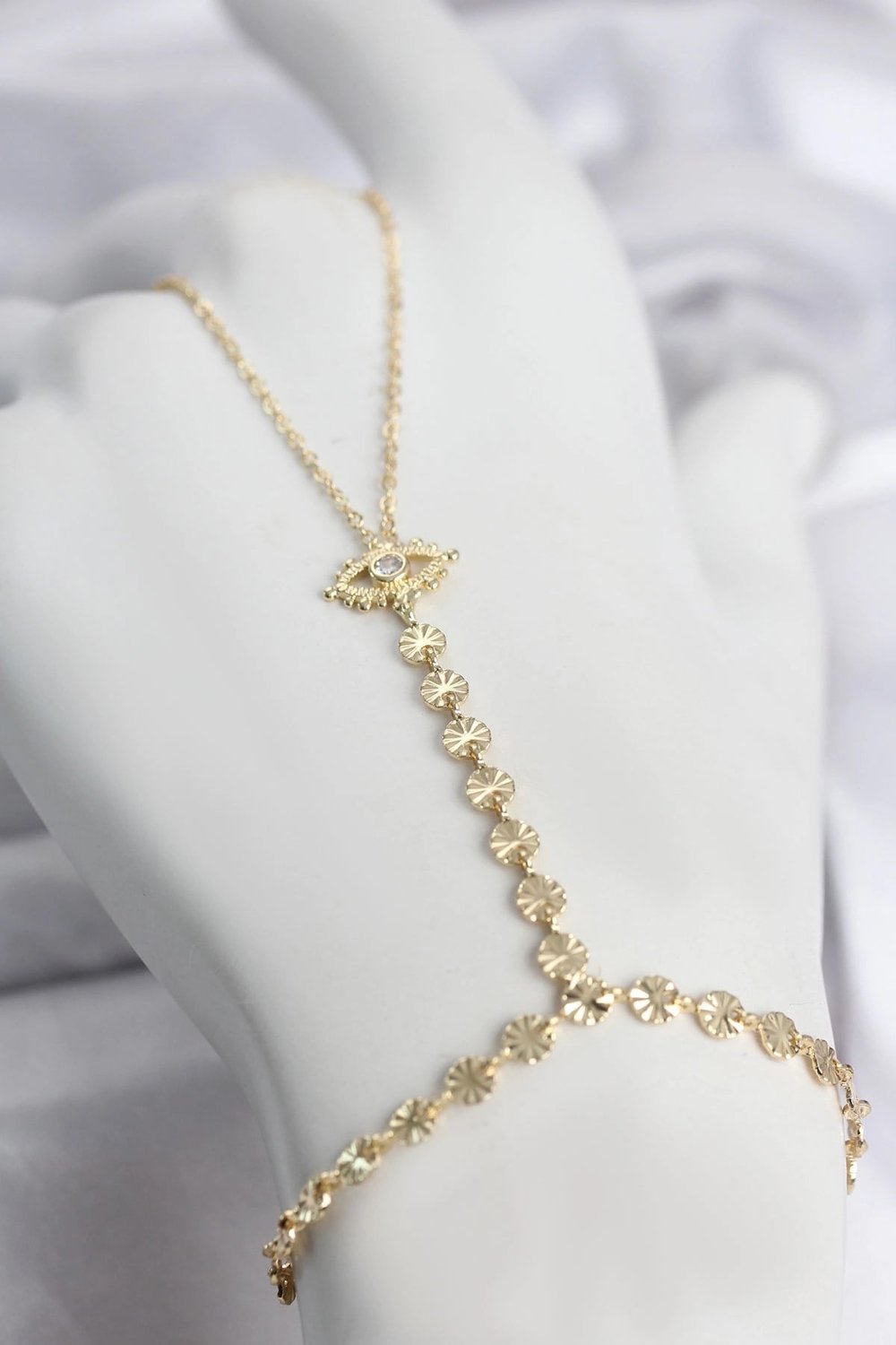 Mey İthalat® Gold Renk Pirinç Zirkon Taşlı Göz Model Şahmeran