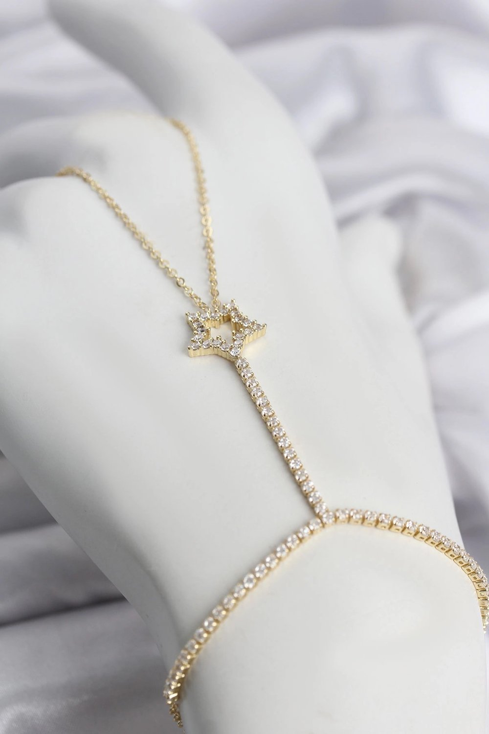Mey İthalat® Gold Renk Pirinç Zirkon Taşlı Yıldız Model Şahmeran